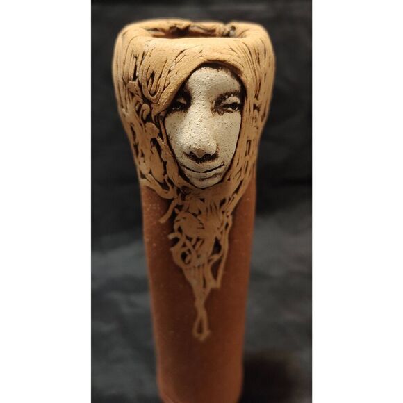 Vintage Jude Holdsworth 3 Faces Studio Pottery Vase 7.25" tall Spaghetti hair te - Picture 6 of 9